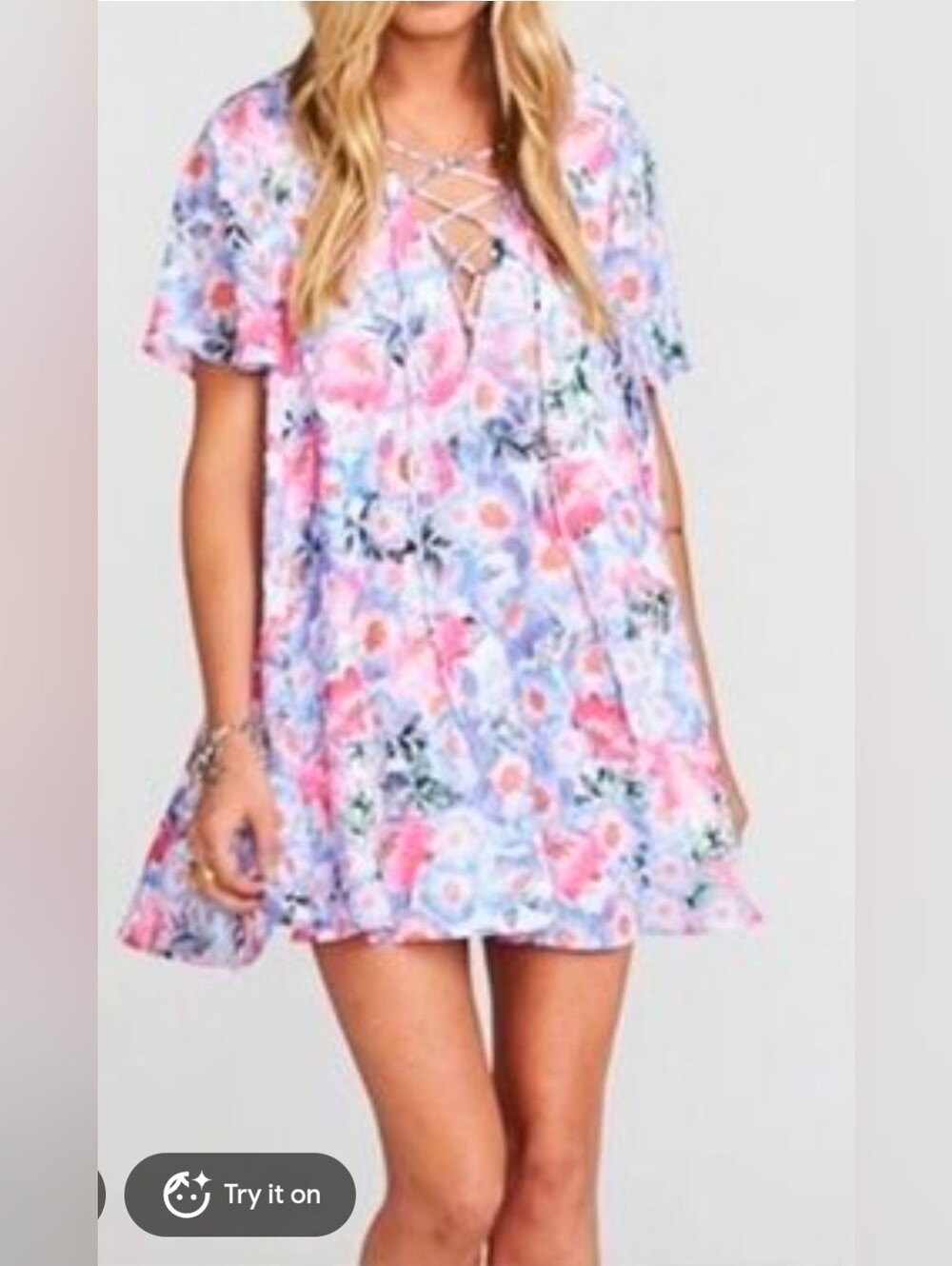 Show Me Your Mumu Women’s Kylie floral lace up detail flounce boho dress XS